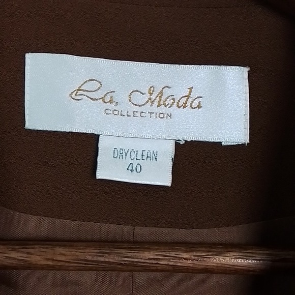 La Moda Womens Blazer 10 Brown Embroider Button Front Single Breast Notch Lapel - Picture 6 of 13